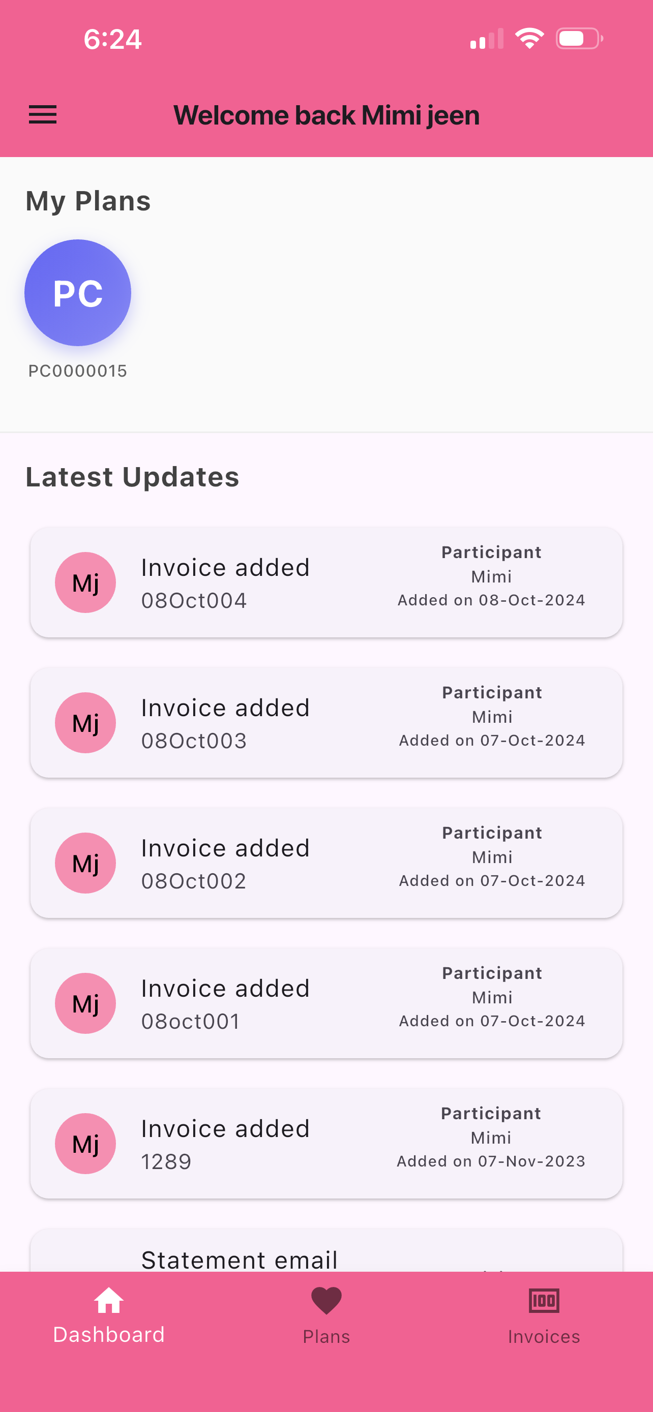 Planaji App - Participant Dashboard